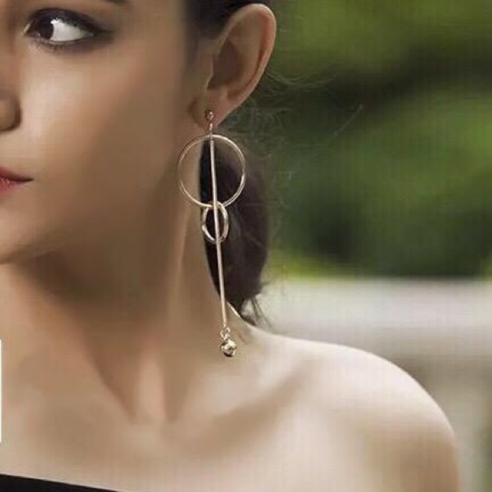 Double Hoop Dangle Earrings with Ball